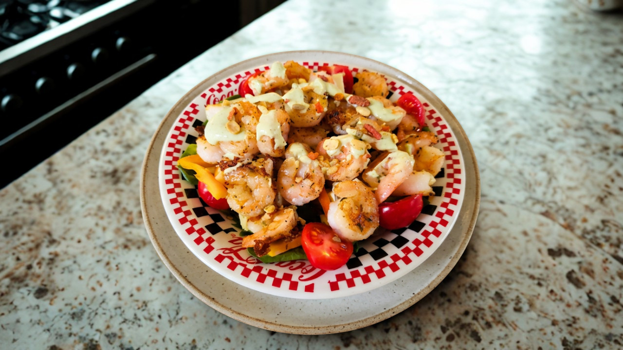 Quick Keto Hot Shrimp Salad with Avocado Dressing